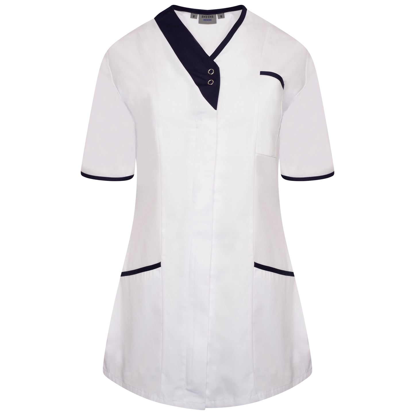 Asymmetrical Ladies Tunic - White/Navy Trim - 12