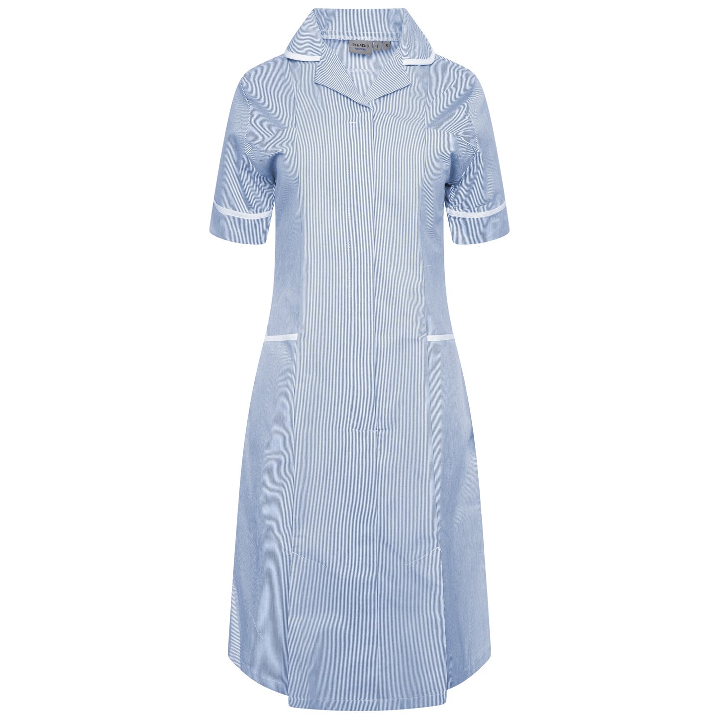 Ladies Dress with Round Collar - Blue/White Stripe/White Trim - 10 - Regular