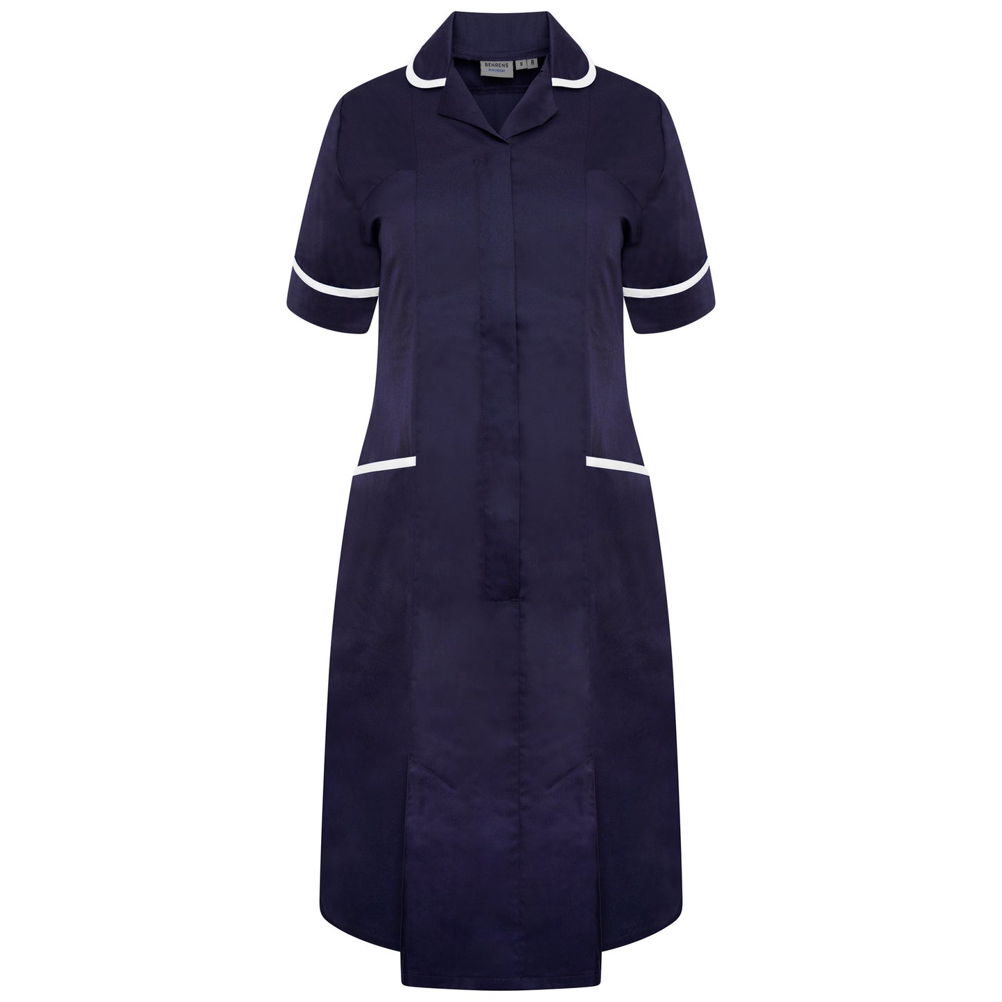 Ladies Dress with Round Collar - Navy/White Trim - 8 - Short