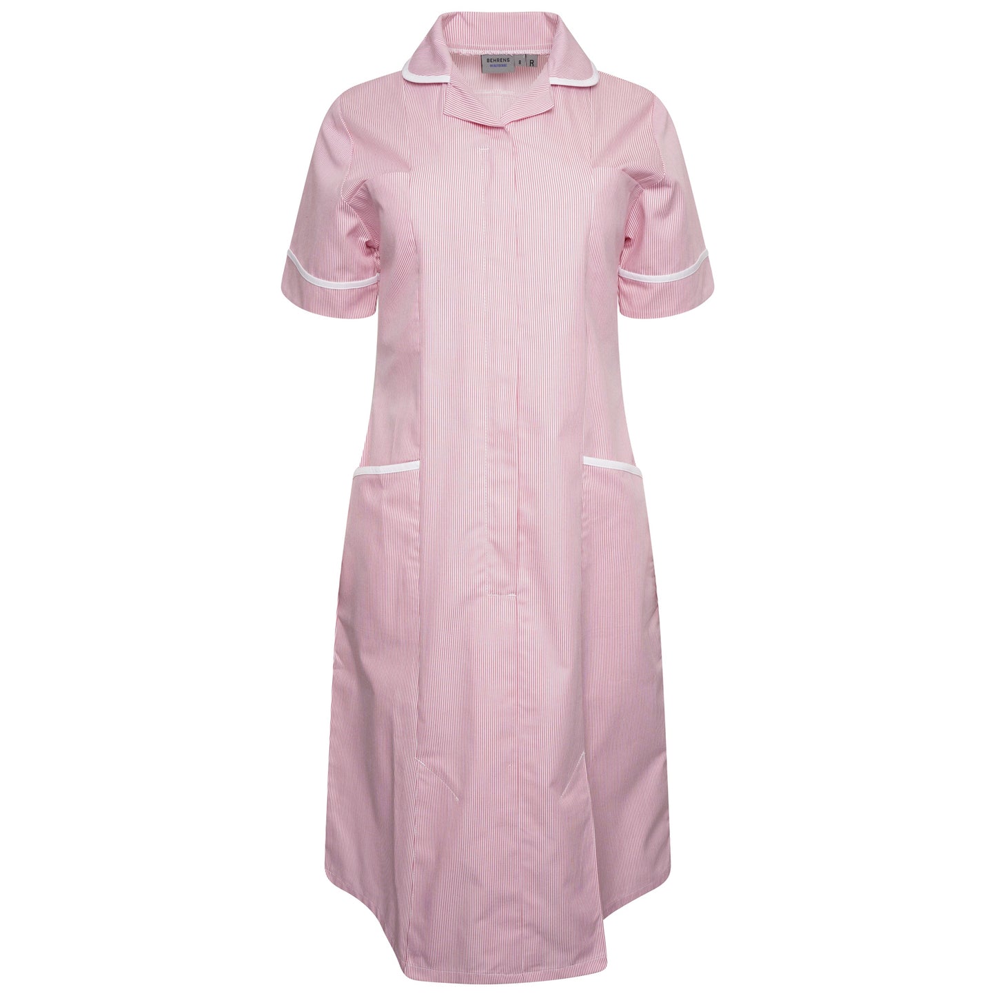 Ladies Dress with Round Collar - Pink/White Stripe/White Trim - 6 - Regular