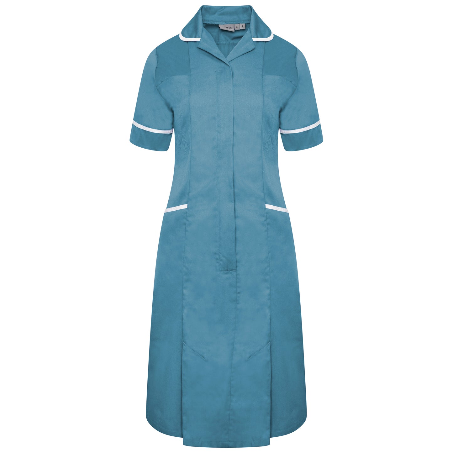 Ladies Dress with Round Collar - Teal/White Trim - 6 - Short