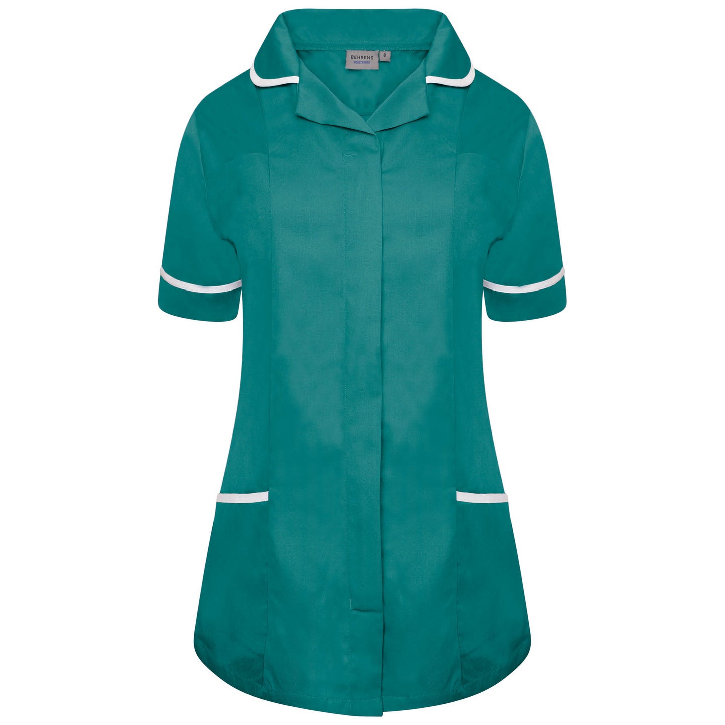 Ladies Tunic with Round Collar - Bottle Green/White Trim - 14