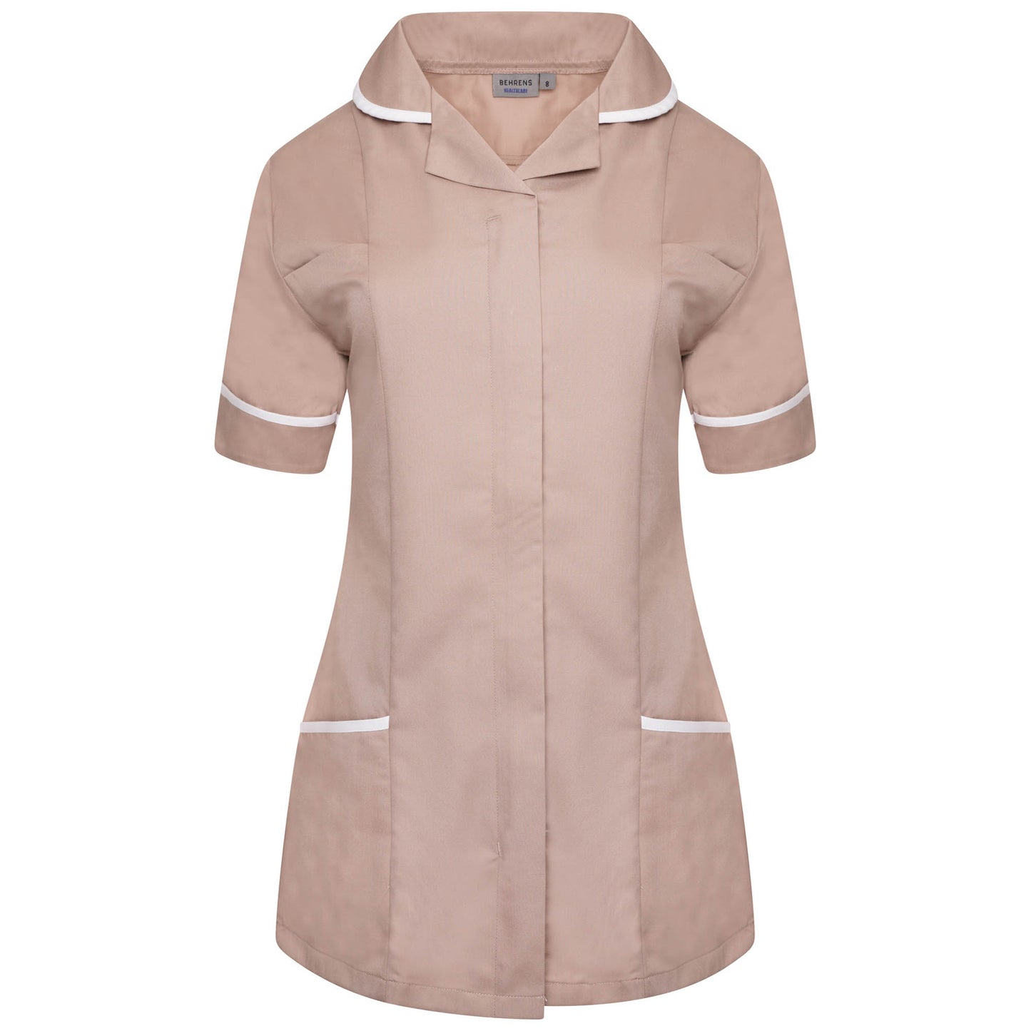 Ladies Tunic with Round Collar - Biscuit/White Trim - 24