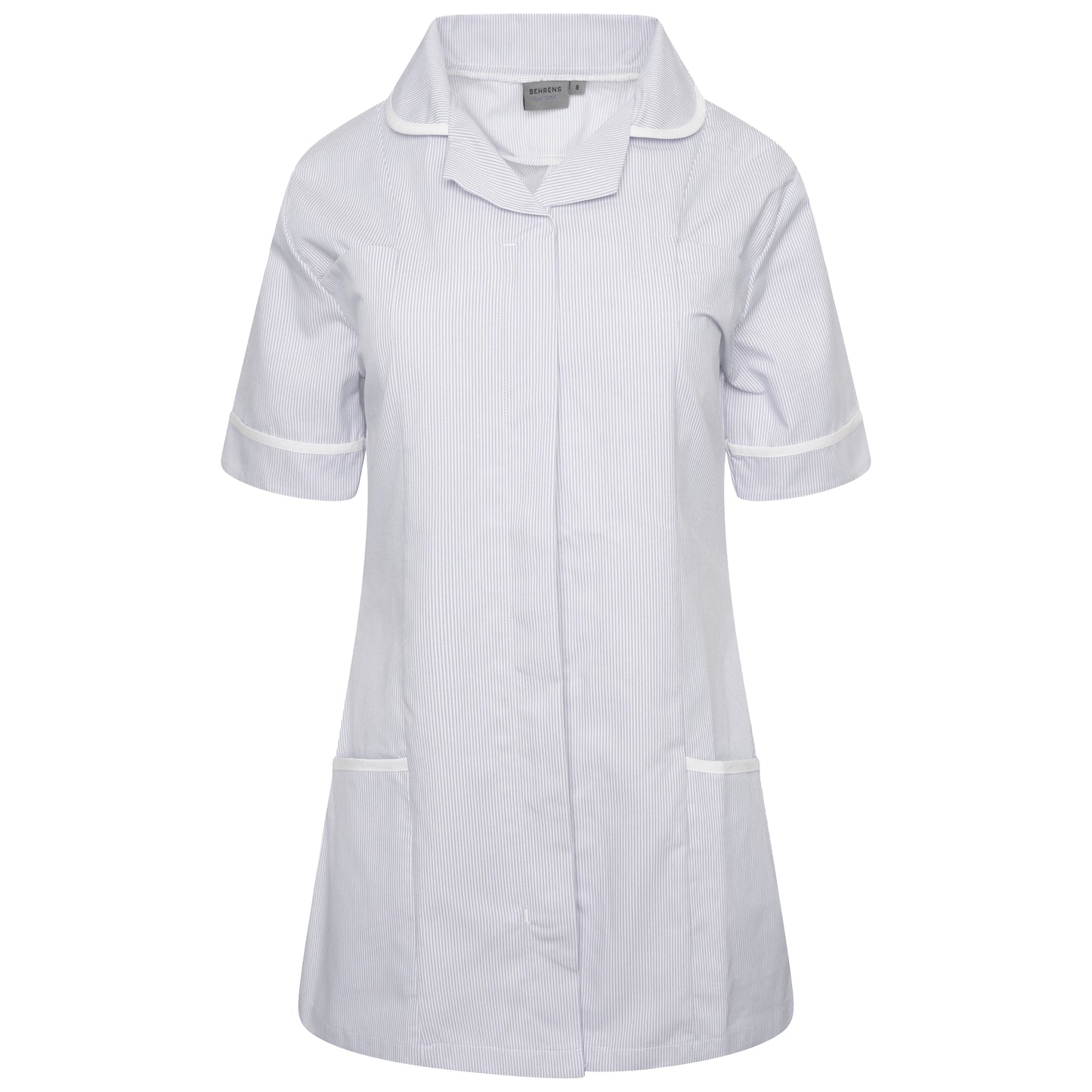 Ladies Tunic with Round Collar - Grey/White Stripe/White Trim - 12