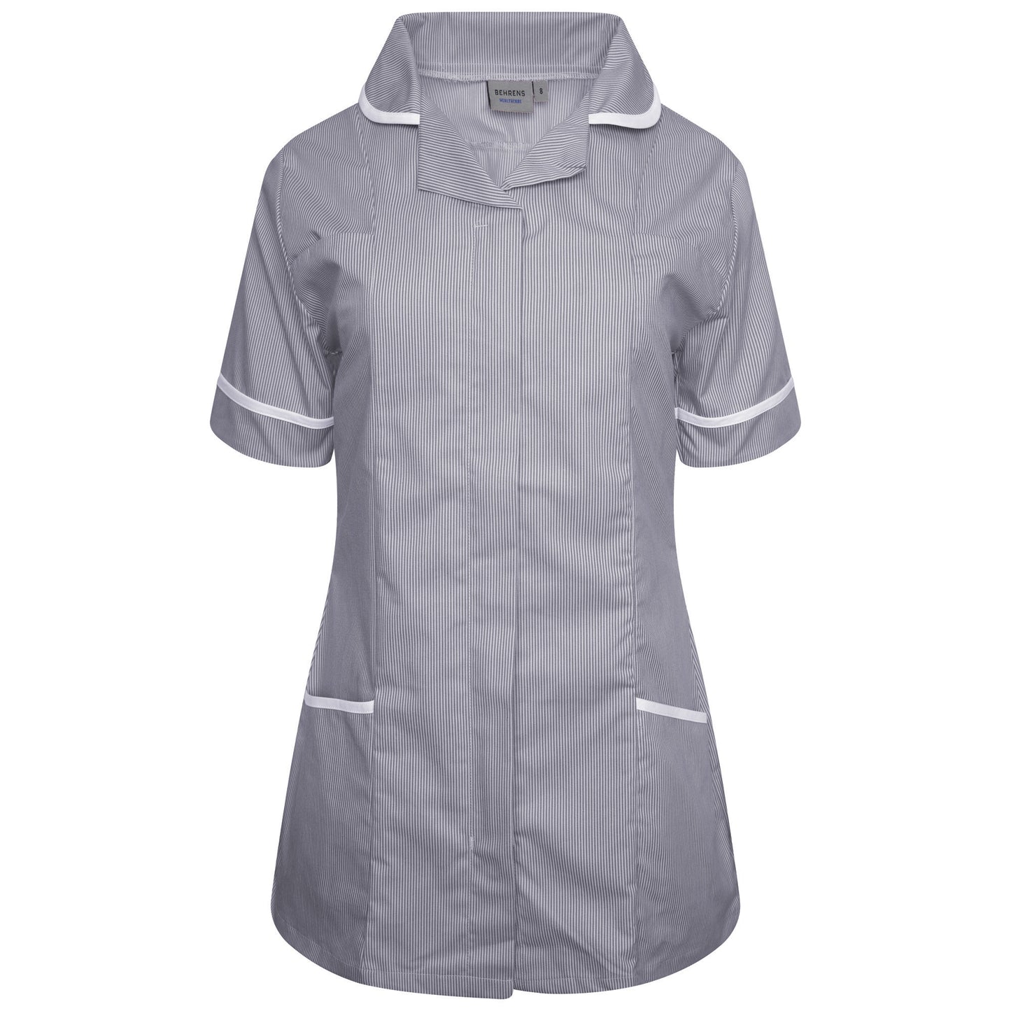 Ladies Tunic with Round Collar - Navy/White Stripe/White Trim - 8