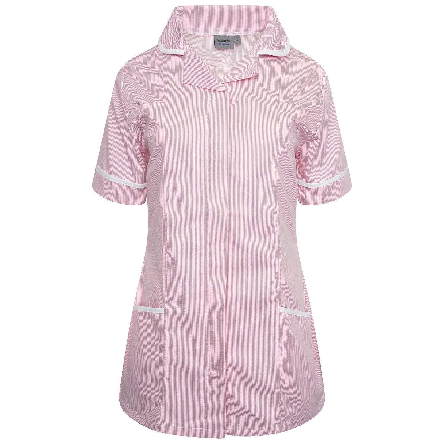 Ladies Tunic with Round Collar - Pink/White Stripe/White Trim - 26