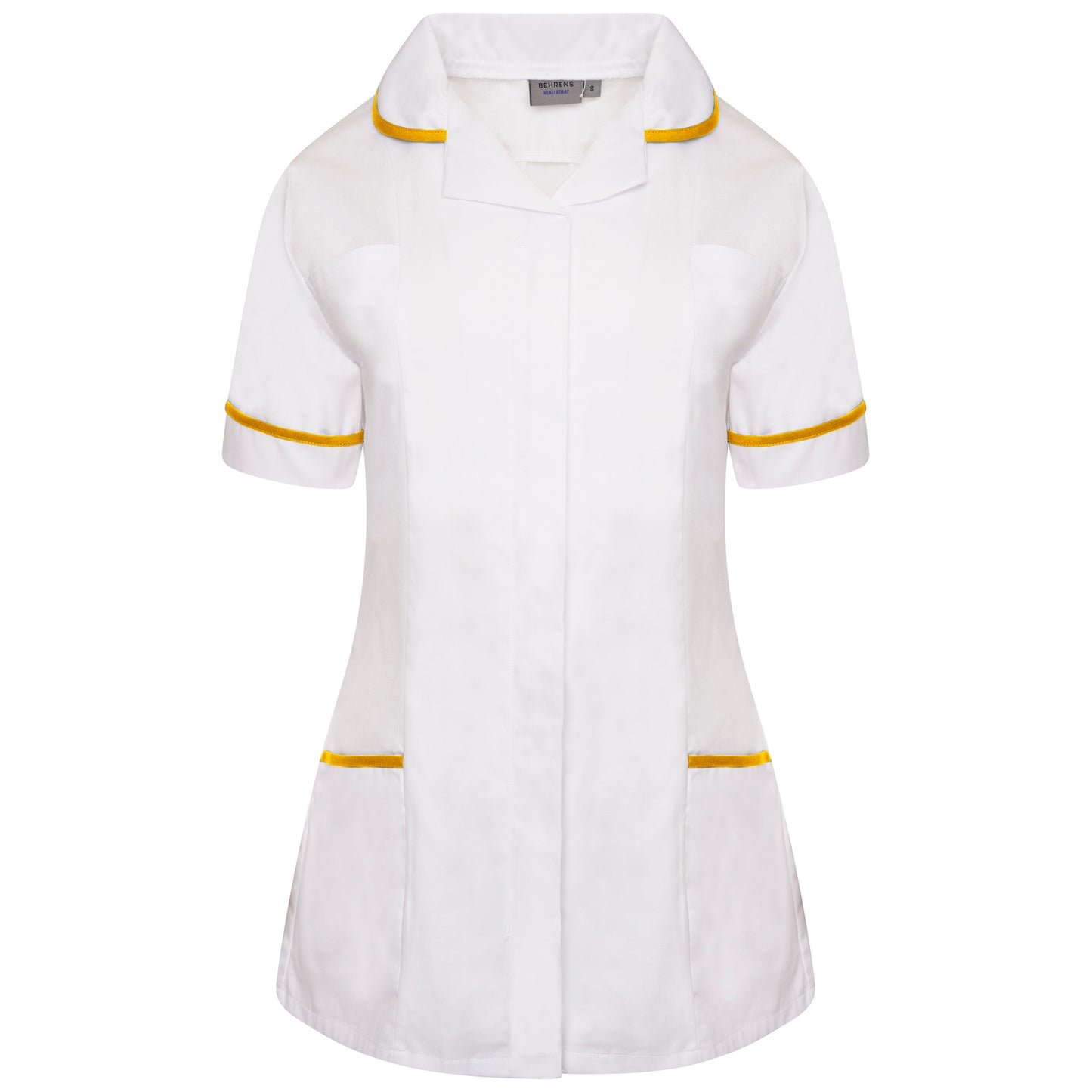 Ladies Tunic with Round Collar - White/Yellow Trim - 16