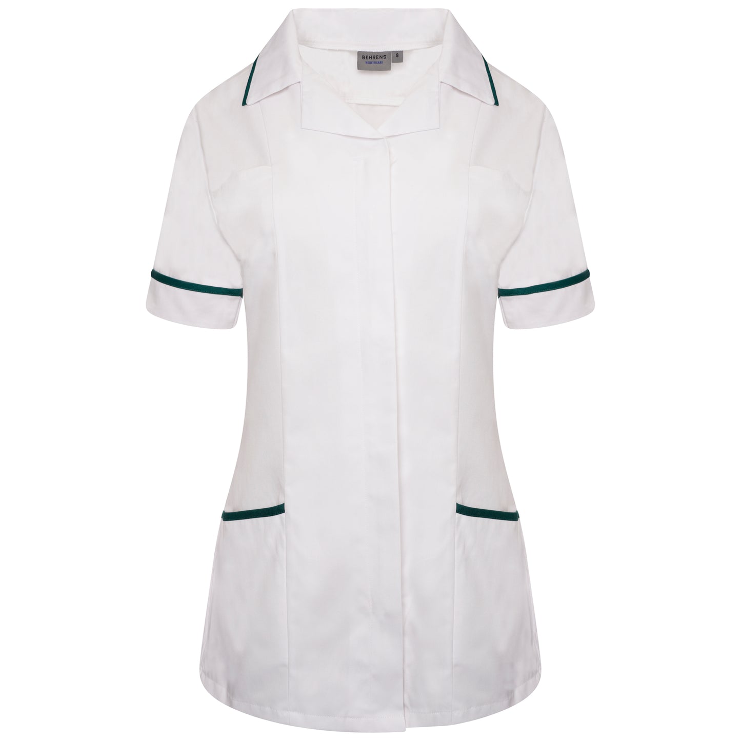 Ladies Tunic with Revere Collar - White/Bottle Green Trim - 12