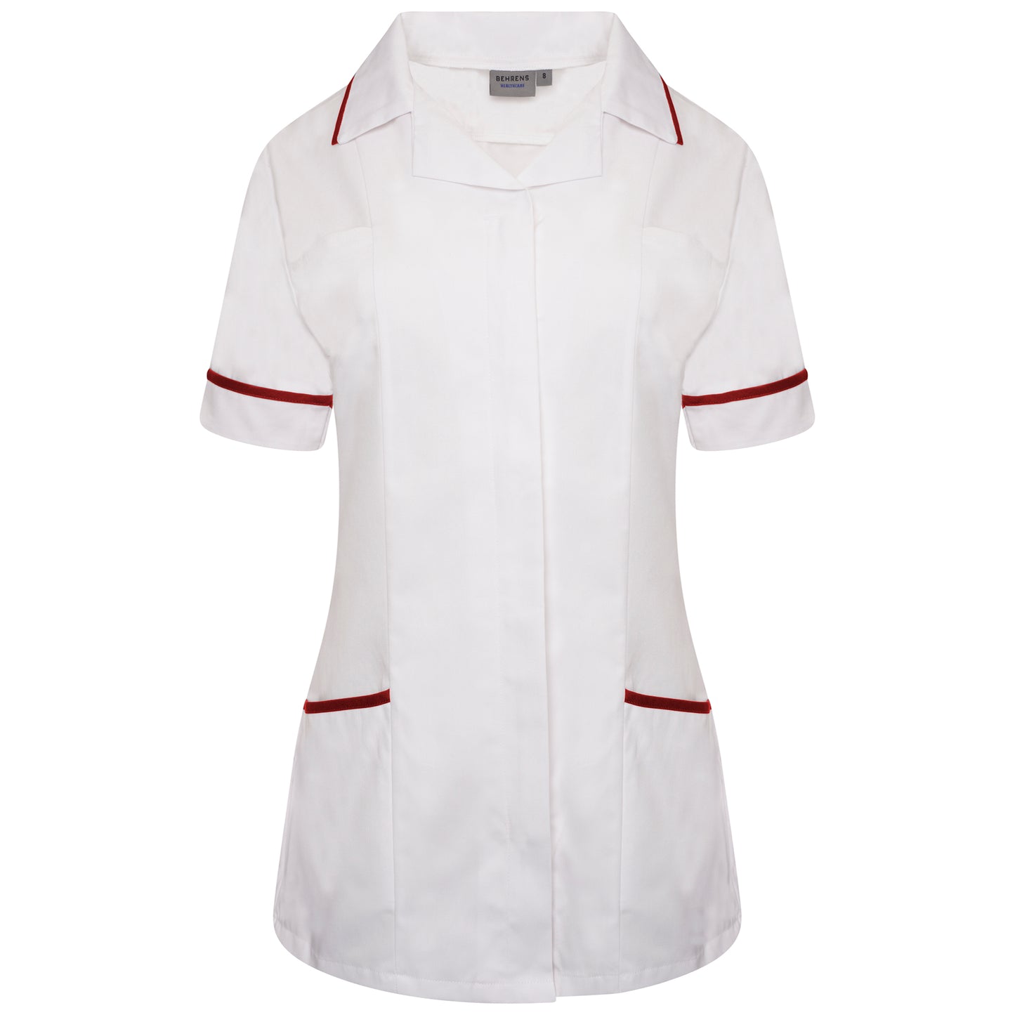 Ladies Tunic with Revere Collar - White/Maroon Trim - 24