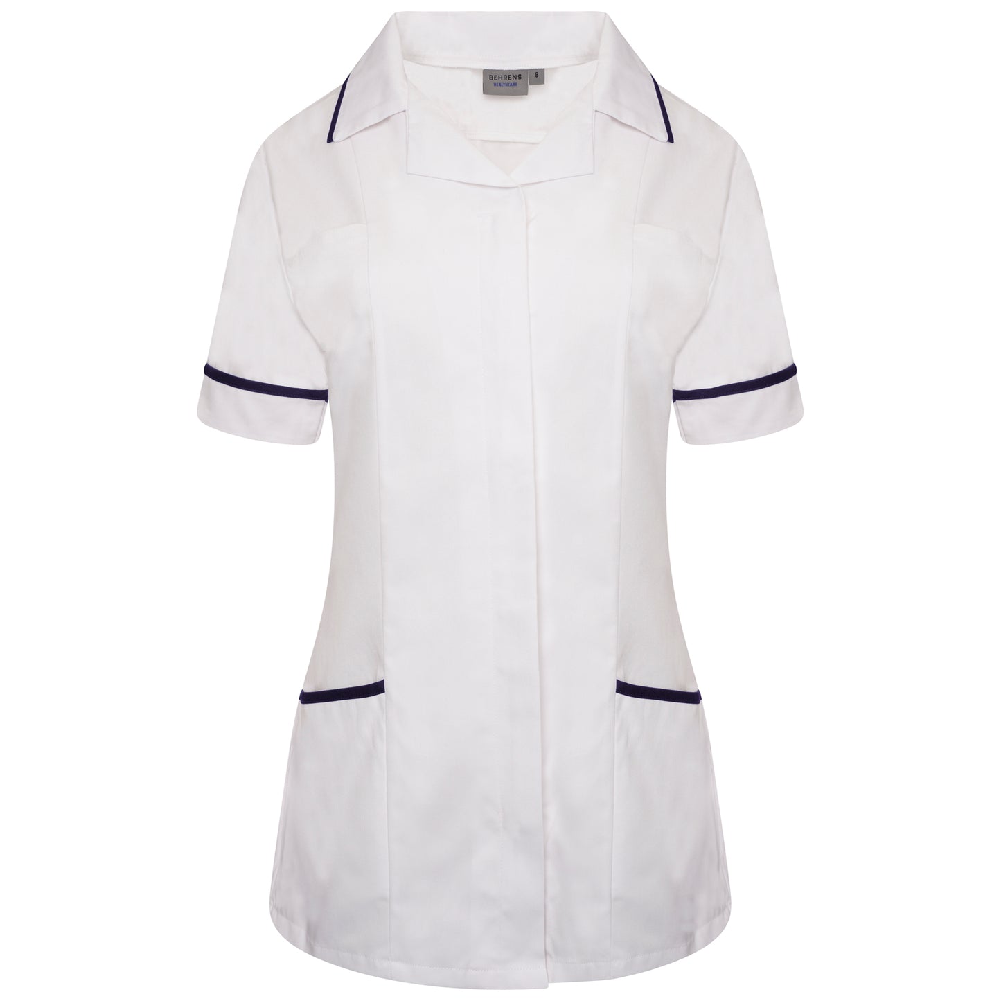Ladies Tunic with Revere Collar - White/Navy Trim - 8