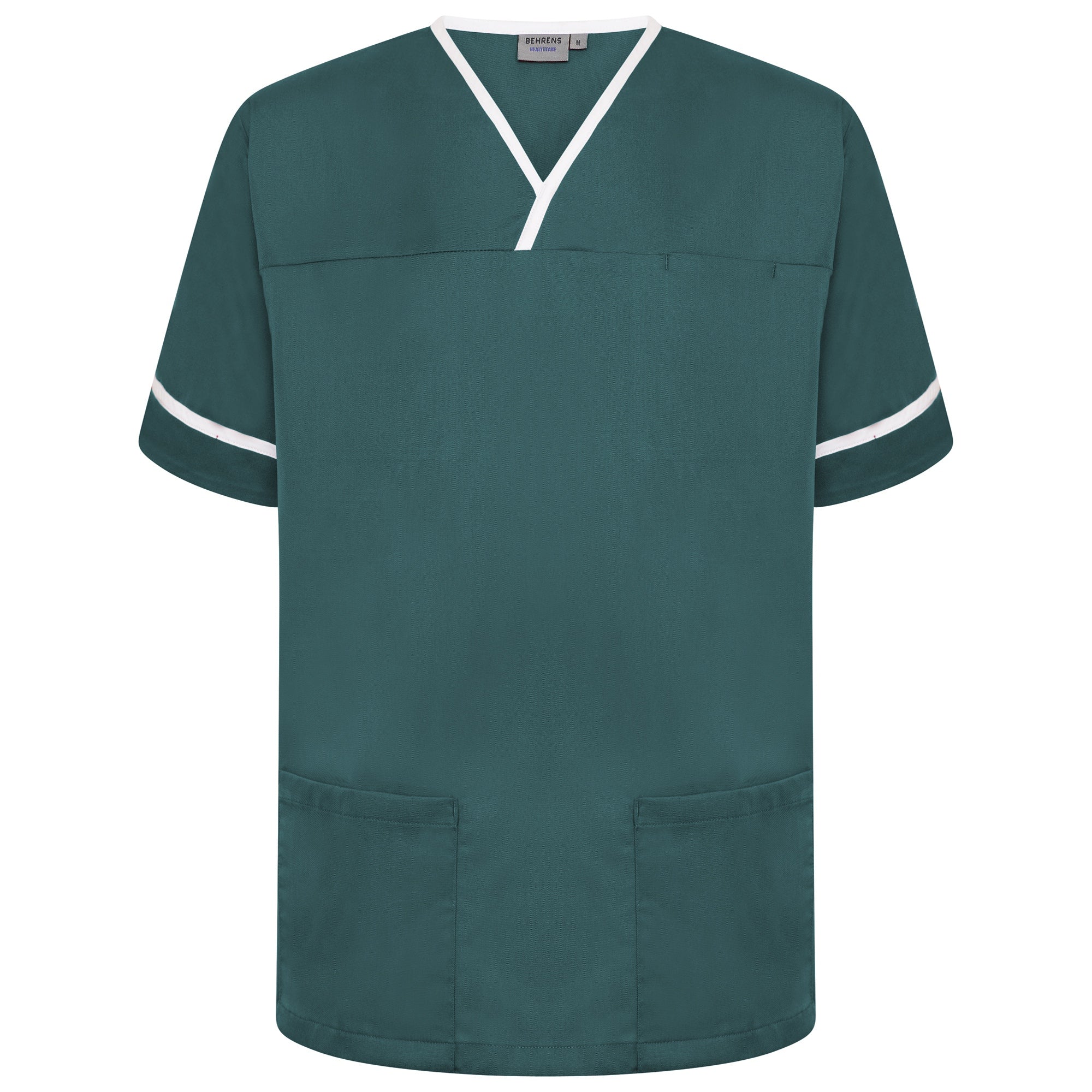 Contrast Trim Smart Scrub Top - Bottle Green/White Trim - XS