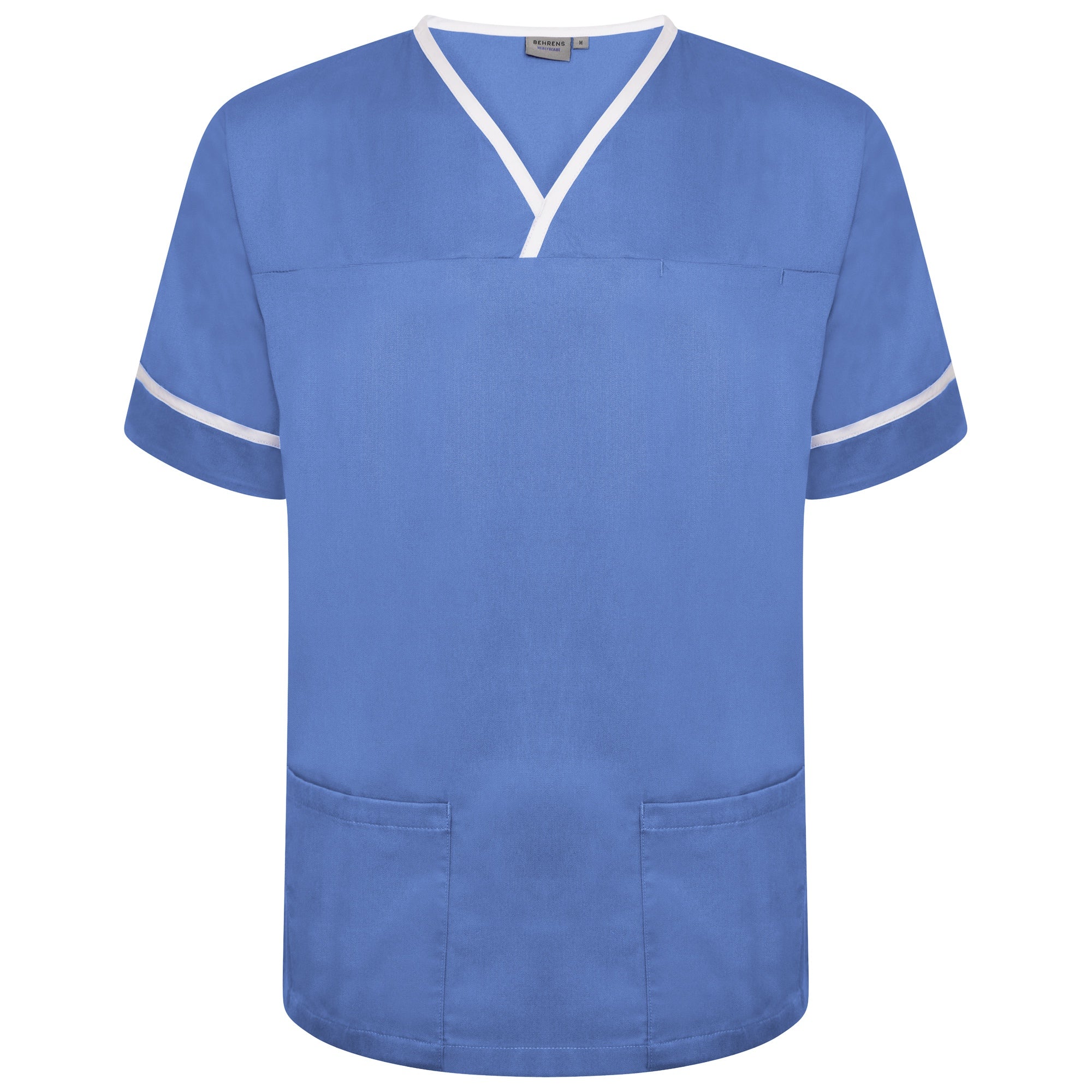 Contrast Trim Smart Scrub Top - Hospital Blue/White Trim - L