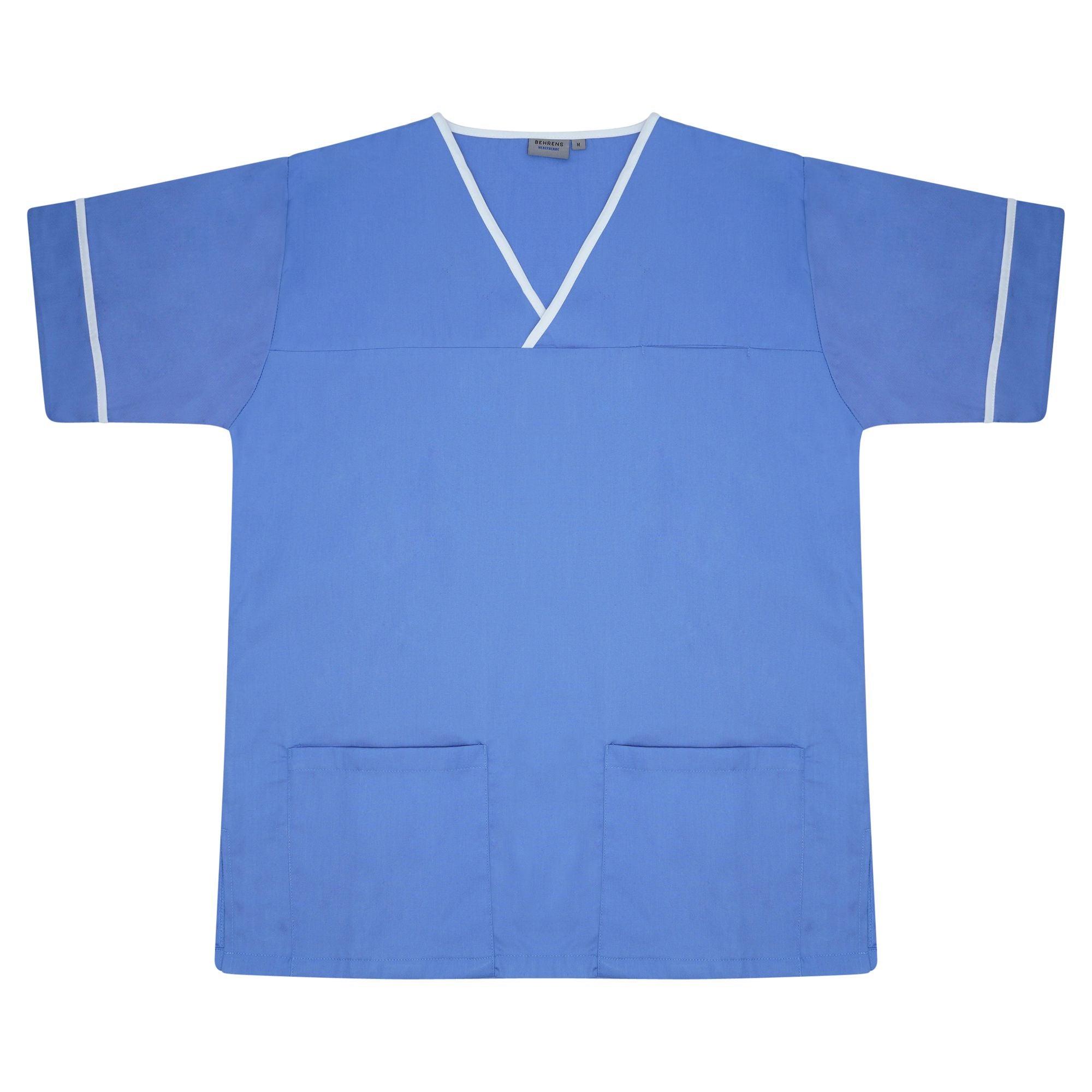 Contrast Trim Smart Scrub Top - Metro Blue/White Trim - L