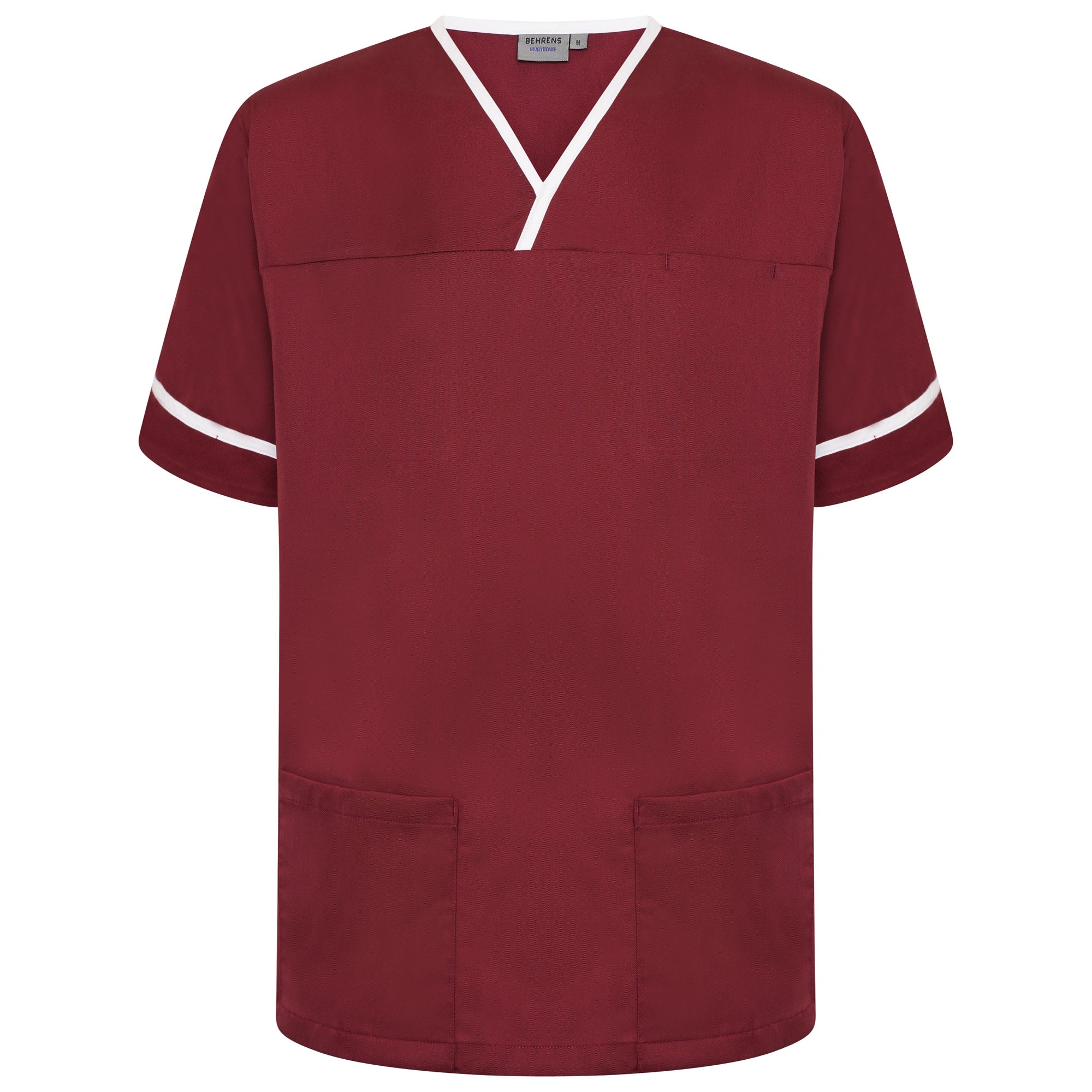 Contrast Trim Smart Scrub Top - Maroon/White Trim - XS