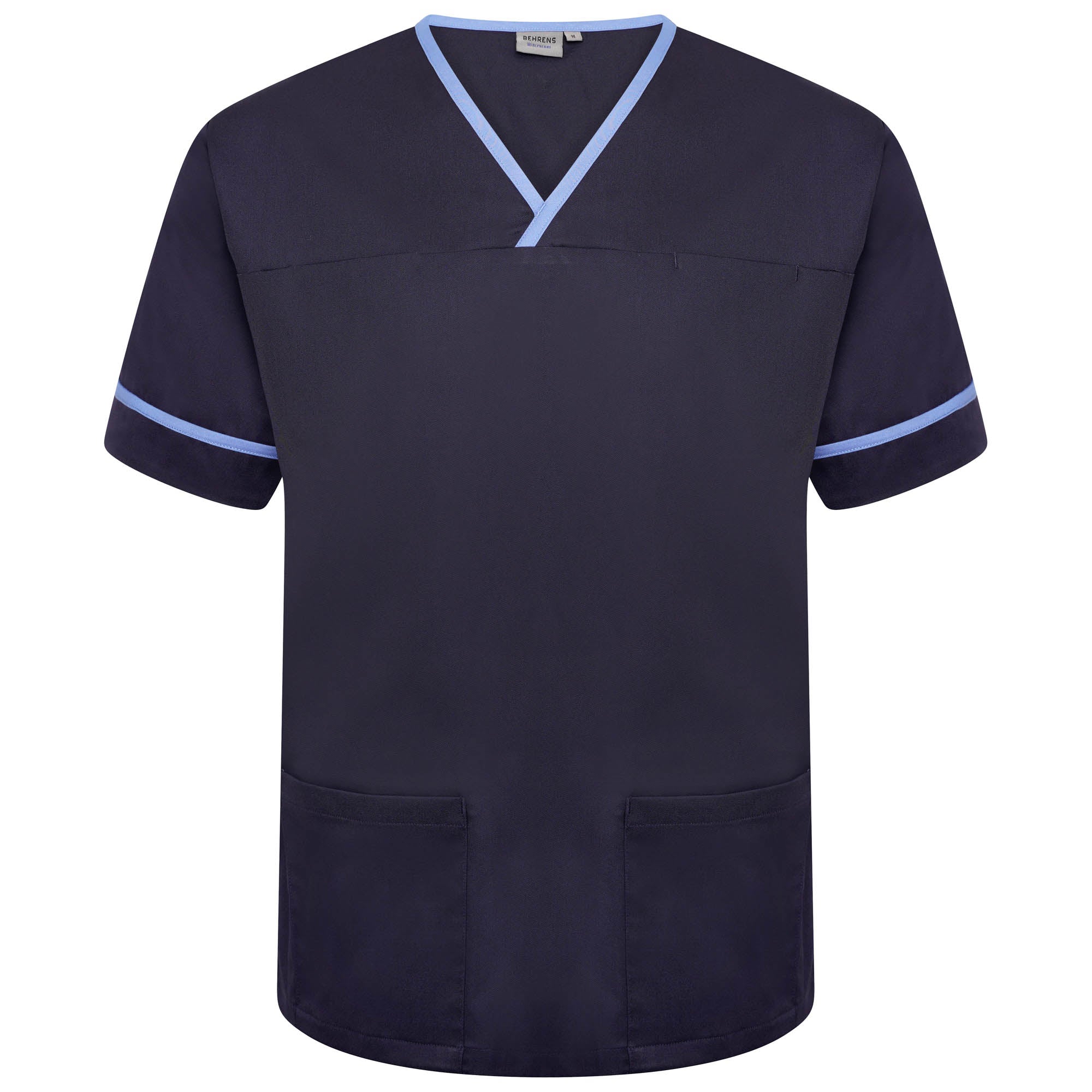 Contrast Trim Smart Scrub Top - Navy/Hospital Blue Trim - L
