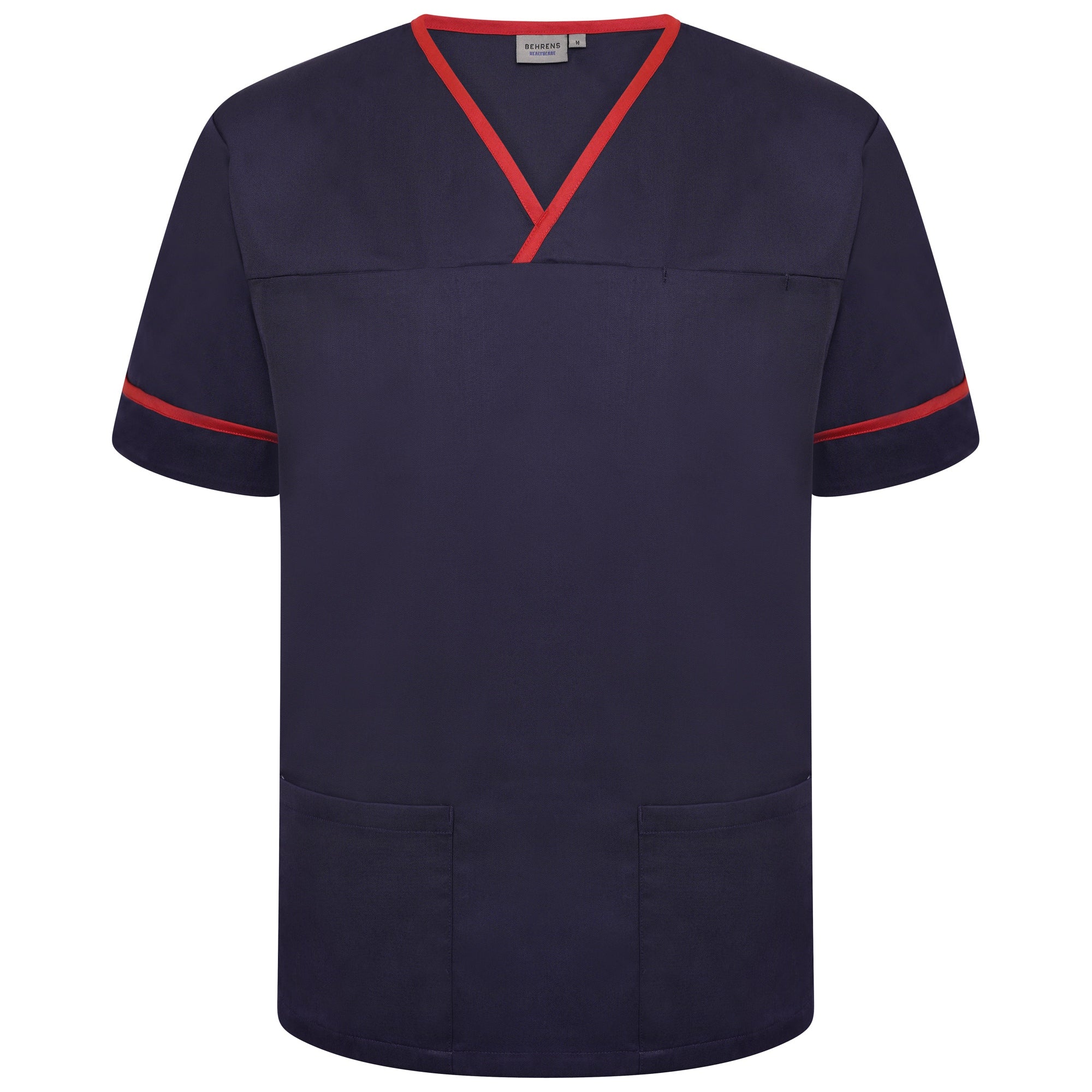 Contrast Trim Smart Scrub Top - Navy/Red Trim - L