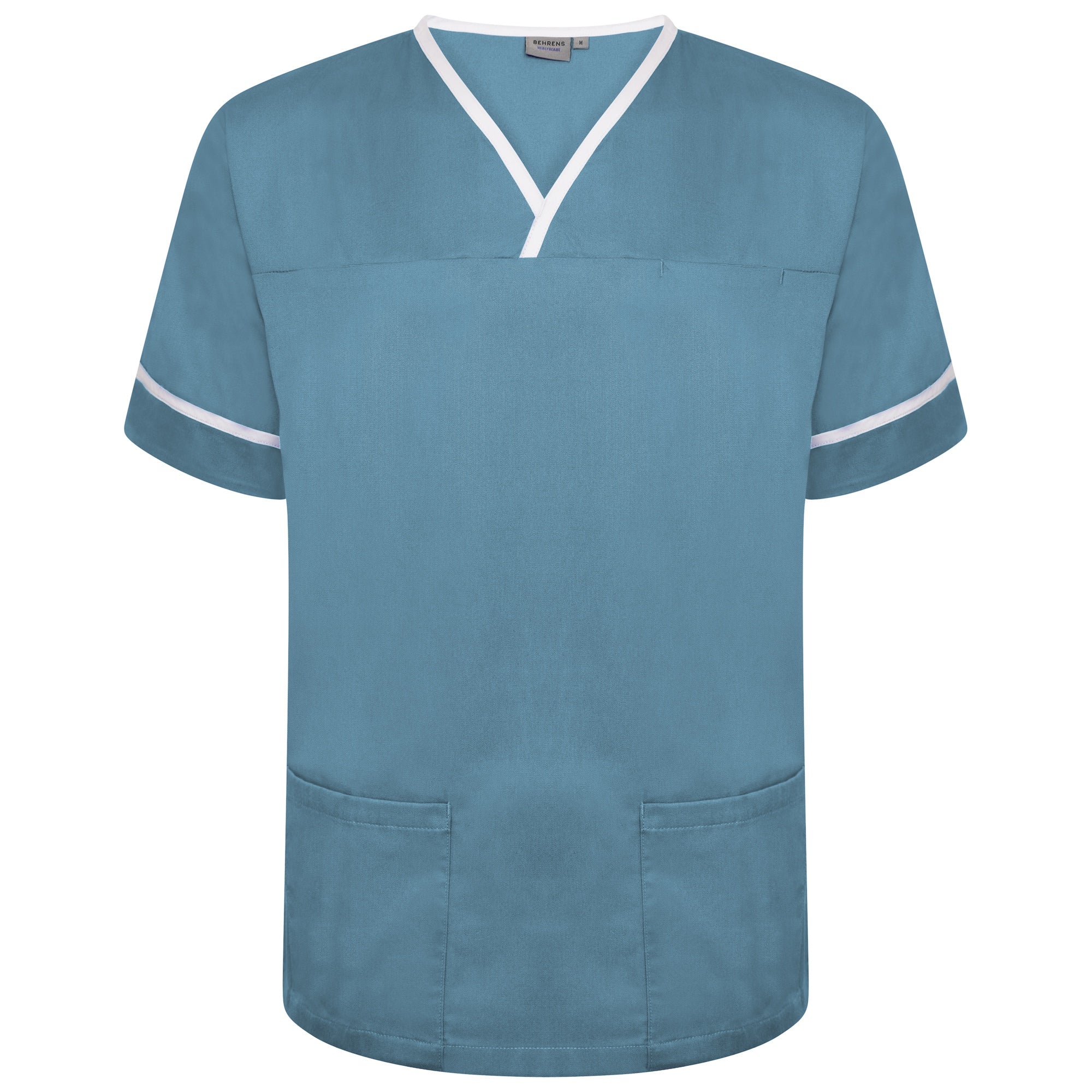 Contrast Trim Smart Scrub Top - Teal/White Trim - XL