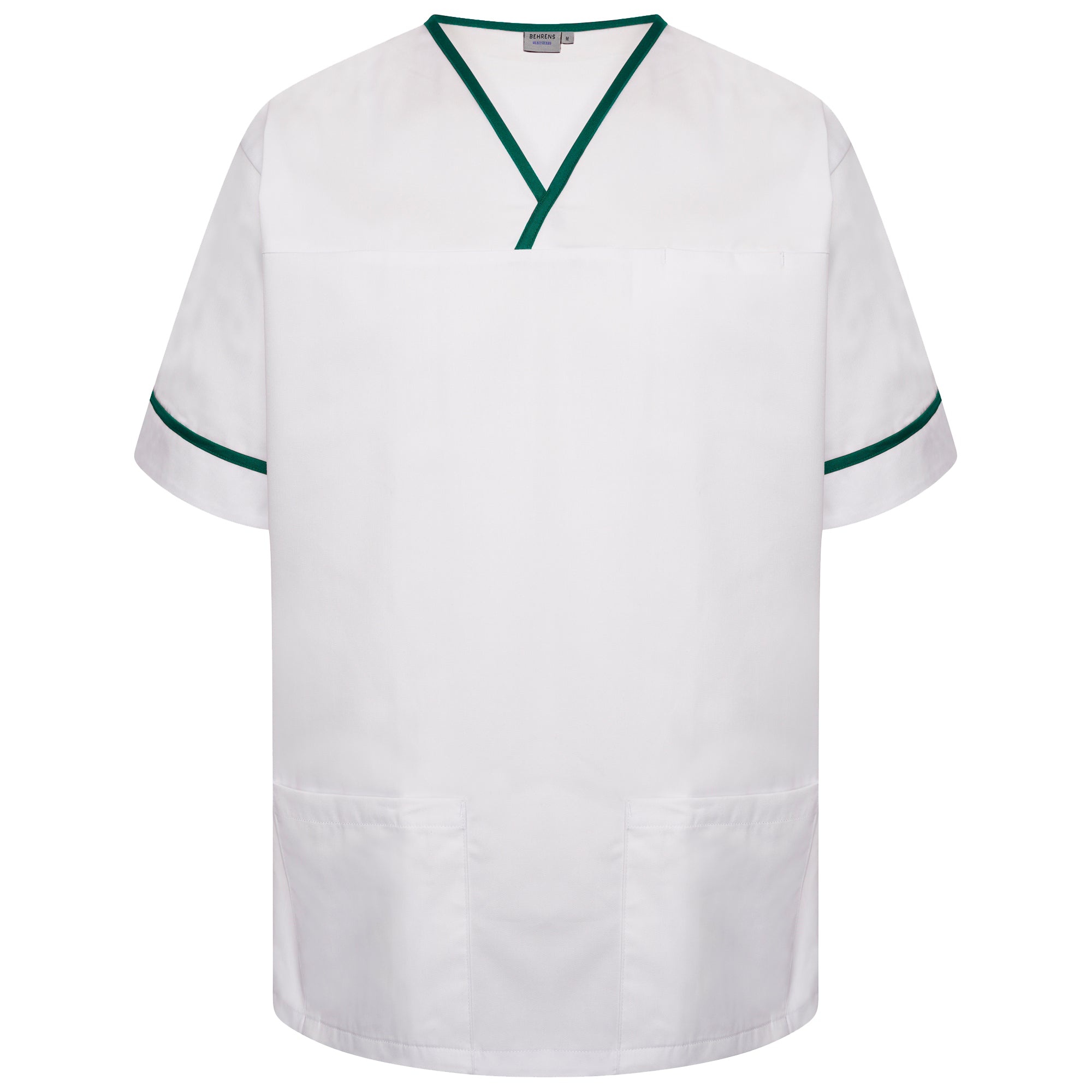 Contrast Trim Smart Scrub Top - White/Bottle Green Trim - L