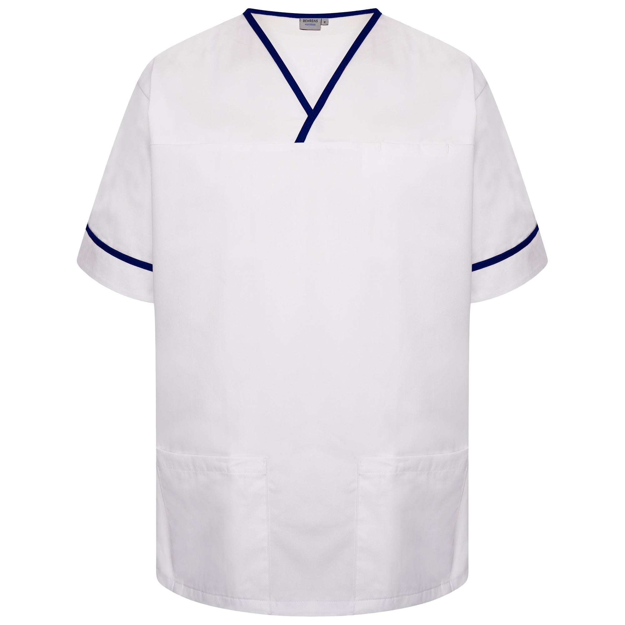 Contrast Trim Smart Scrub Top - White/Navy Trim - XS