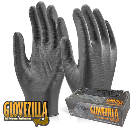 Glovezilla Beeswift Nitrile Disposable Gripper Gloves Powder Free Black - Box 1000