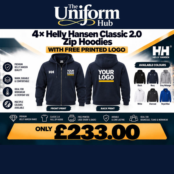 4x Helly Hansen Classic 2.0 Zip Hoodies + Free Logo