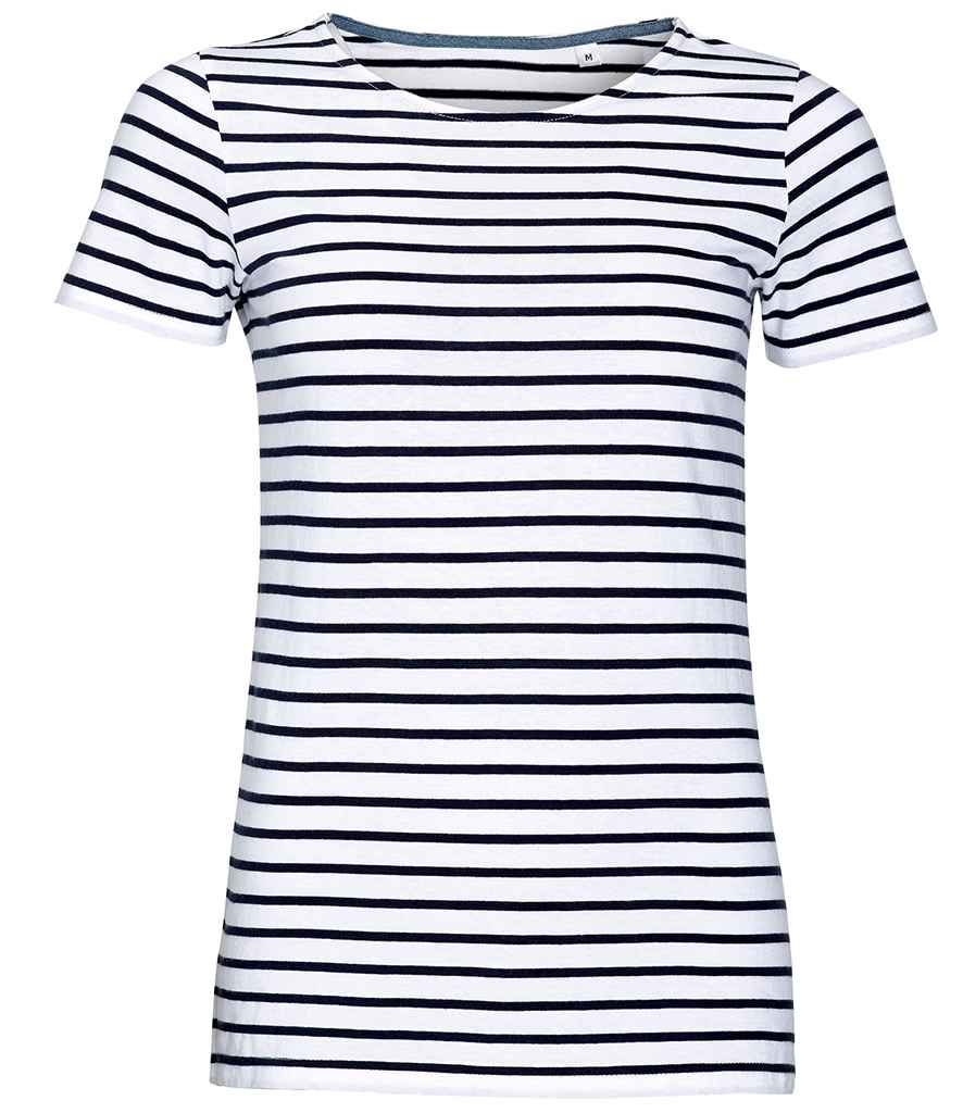 SOL'S Ladies Miles Striped T-Shirt | White/Navy