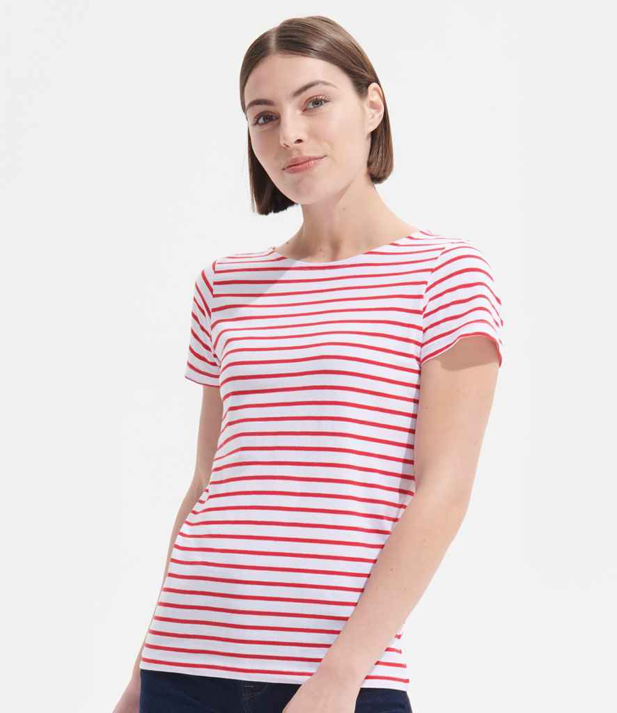 SOL'S Ladies Miles Striped T-Shirt | White/Red