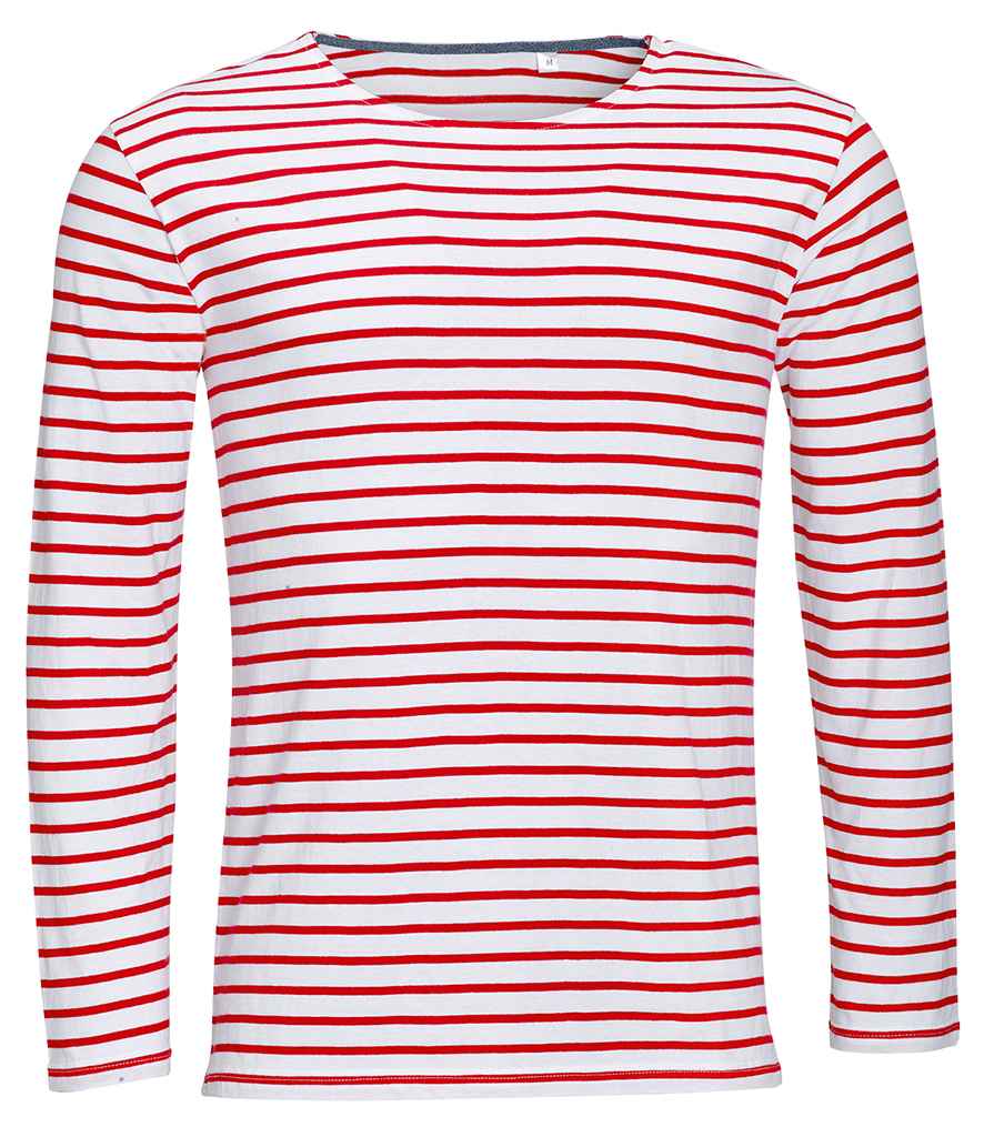 SOL'S Marine Long Sleeve Striped T-Shirt | White/Red