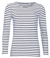 SOL'S Ladies Marine Long Sleeve Striped T-Shirt | White/Navy thumbnail 2
