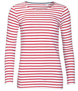 SOL'S Ladies Marine Long Sleeve Striped T-Shirt | White/Red thumbnail 1