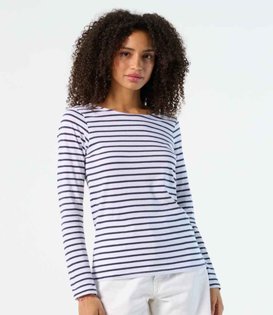 SOL'S Ladies Marine Long Sleeve Striped T-Shirt | White/Navy