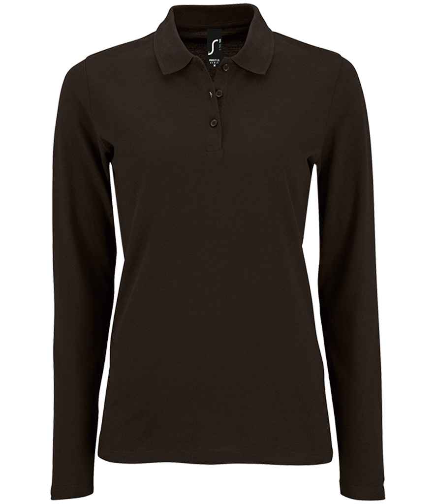 SOL'S Ladies Perfect Long Sleeve Piqué Polo Shirt | Black