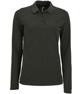 SOL'S Ladies Perfect Long Sleeve Piqué Polo Shirt | Charcoal Marl thumbnail 1