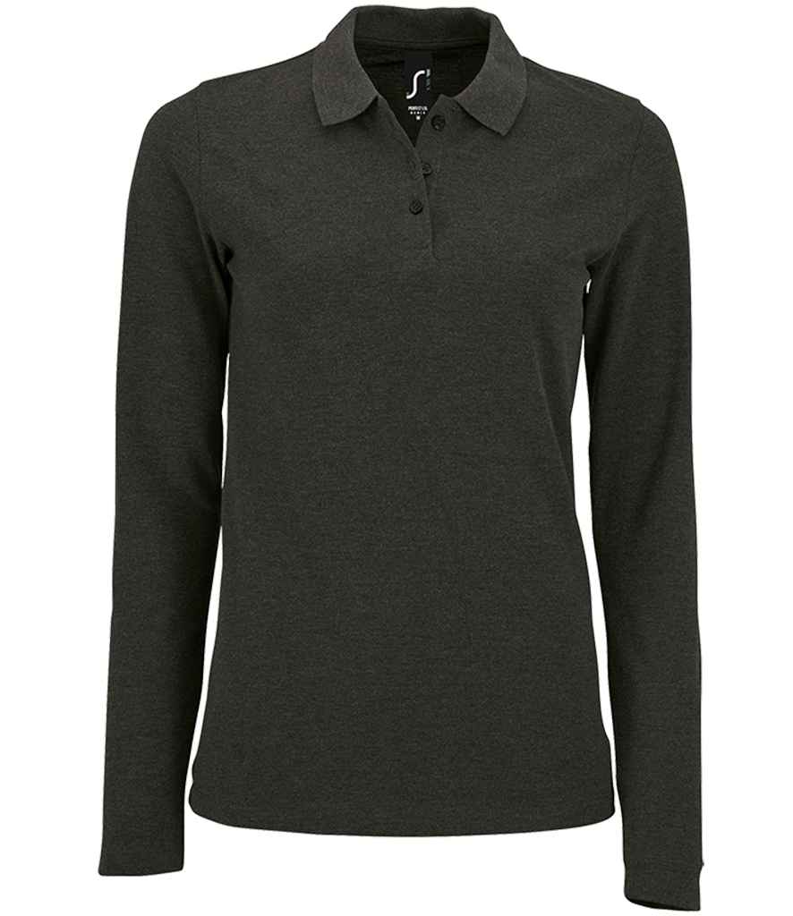 SOL'S Ladies Perfect Long Sleeve Piqué Polo Shirt | Charcoal Marl