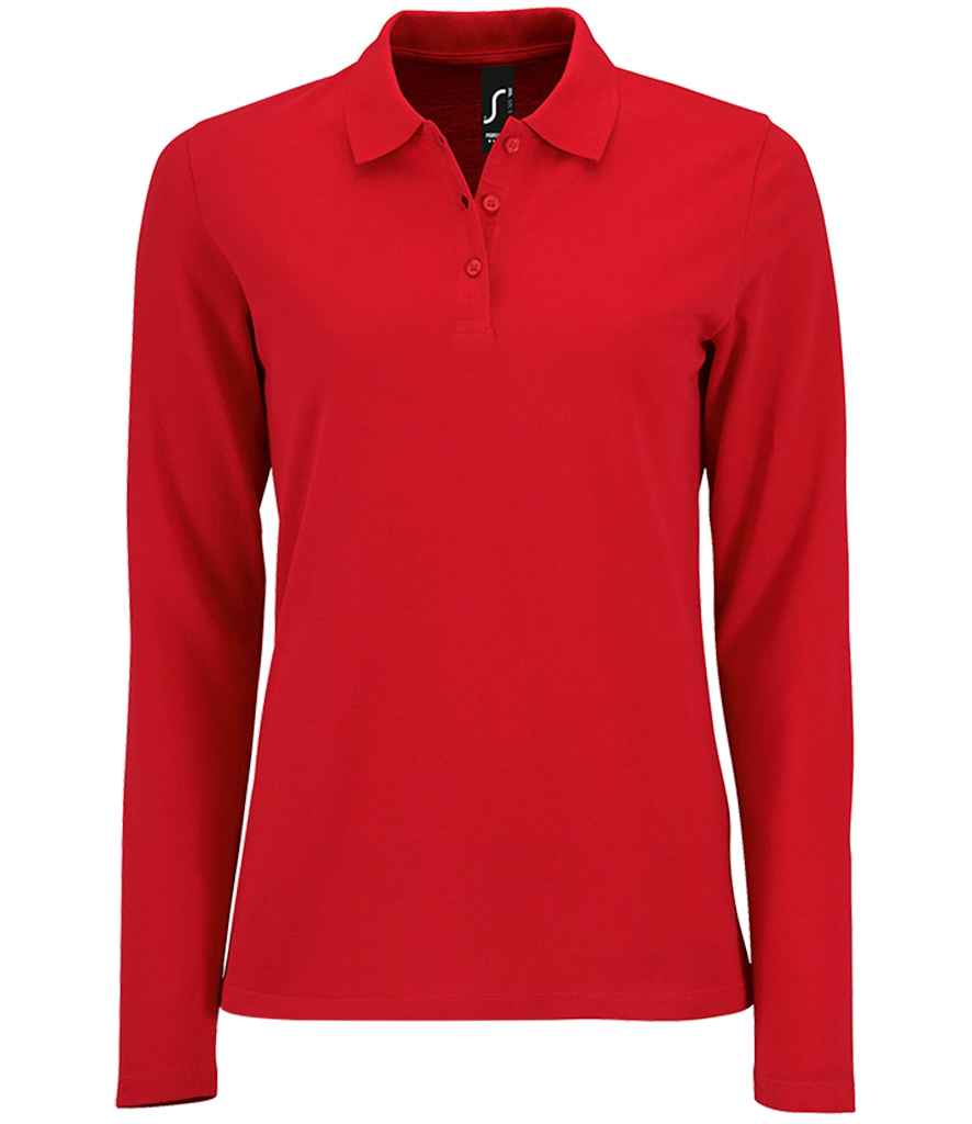 SOL'S Ladies Perfect Long Sleeve Piqué Polo Shirt | Red