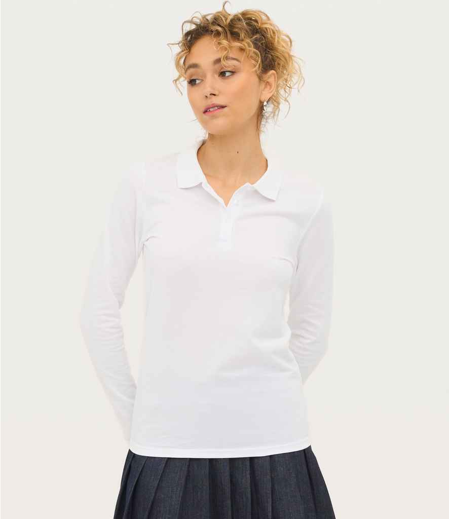 SOL'S Ladies Perfect Long Sleeve Piqué Polo Shirt | White