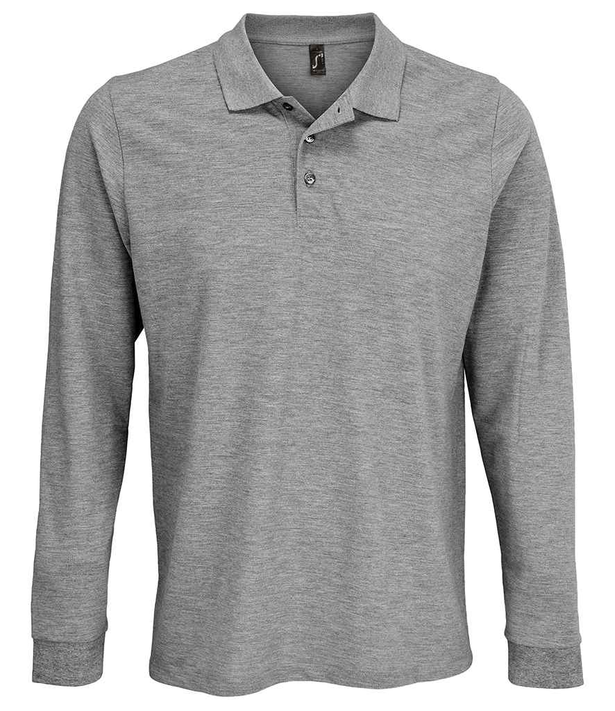 SOL'S Unisex Prime Long Sleeve Piqué Polo Shirt | Grey Marl