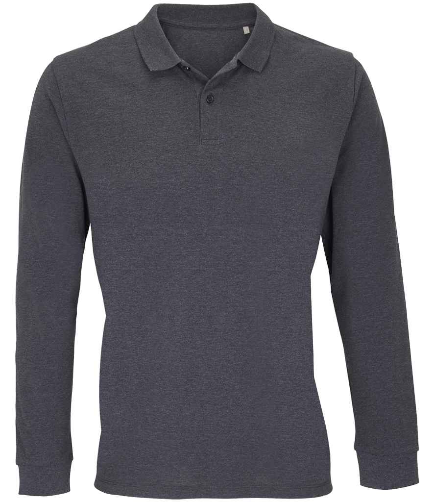 SOL'S Unisex Planet Long Sleeve Piqué Polo Shirt | Charcoal Marl