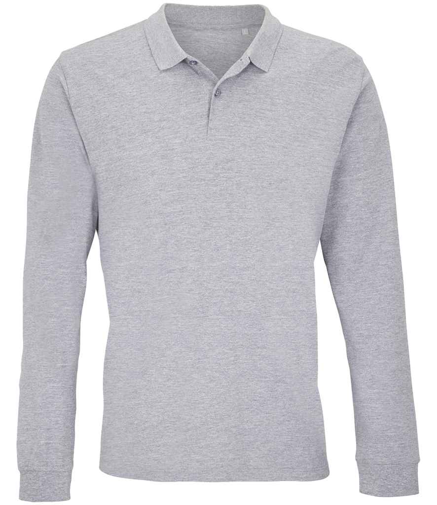 SOL'S Unisex Planet Long Sleeve Piqué Polo Shirt | Grey Marl