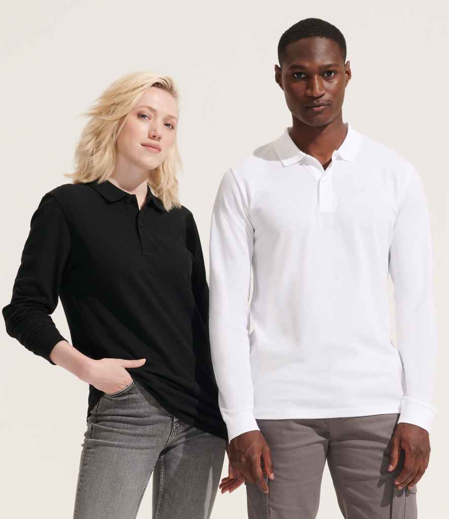 SOL'S Unisex Planet Long Sleeve Piqué Polo Shirt | White