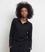 NEOBLU Ladies Owen Long Sleeve Piqué Polo Shirt | Deep Black thumbnail 1