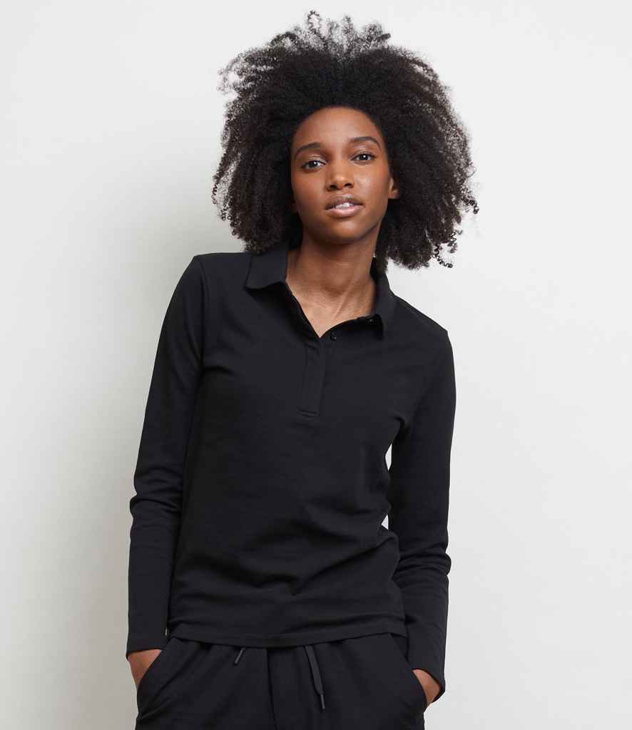 NEOBLU Ladies Owen Long Sleeve Piqué Polo Shirt | Deep Black