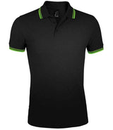 SOL'S Pasadena Tipped Cotton Piqué Polo Shirt | Black/Lime Green thumbnail 1