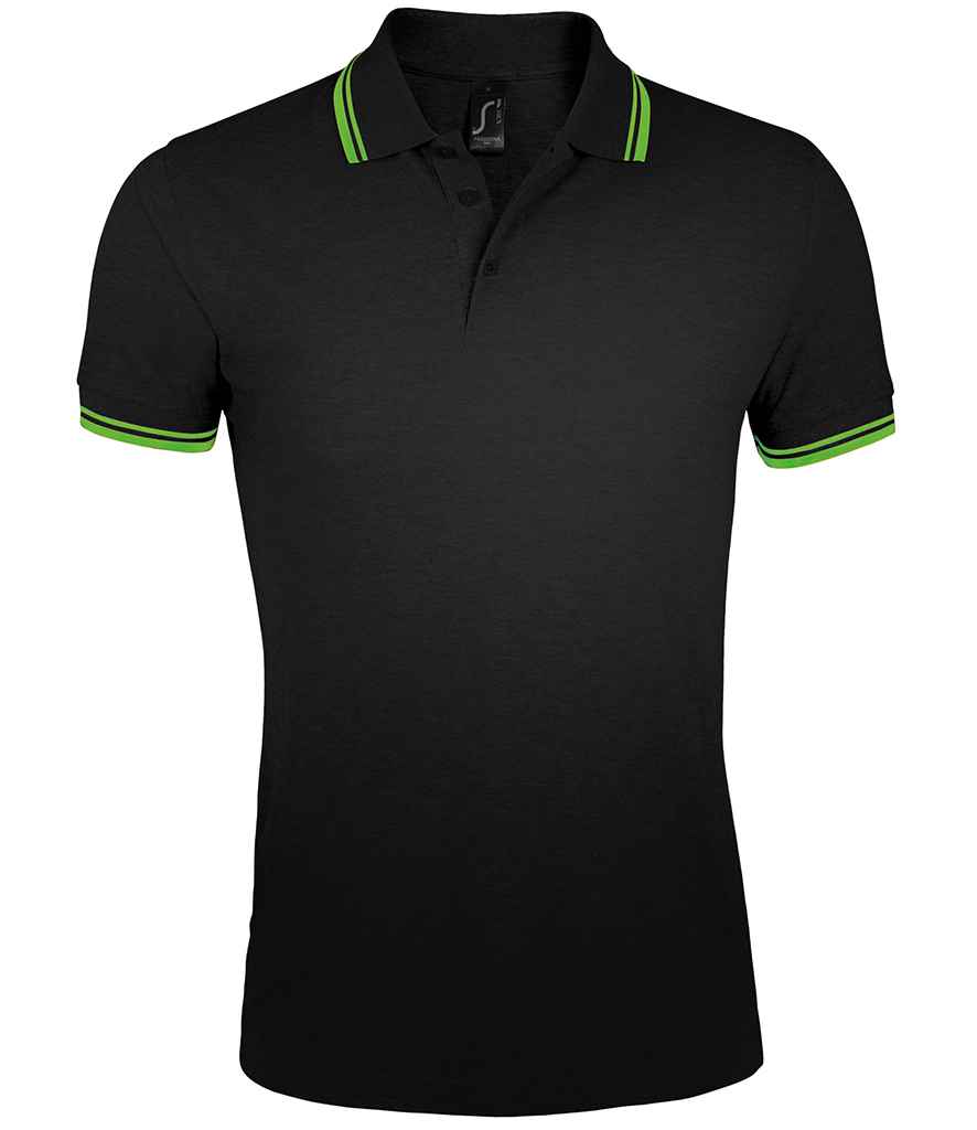 SOL'S Pasadena Tipped Cotton Piqué Polo Shirt | Black/Lime Green