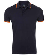 SOL'S Pasadena Tipped Cotton Piqué Polo Shirt | French Navy/Neon Orange thumbnail 1