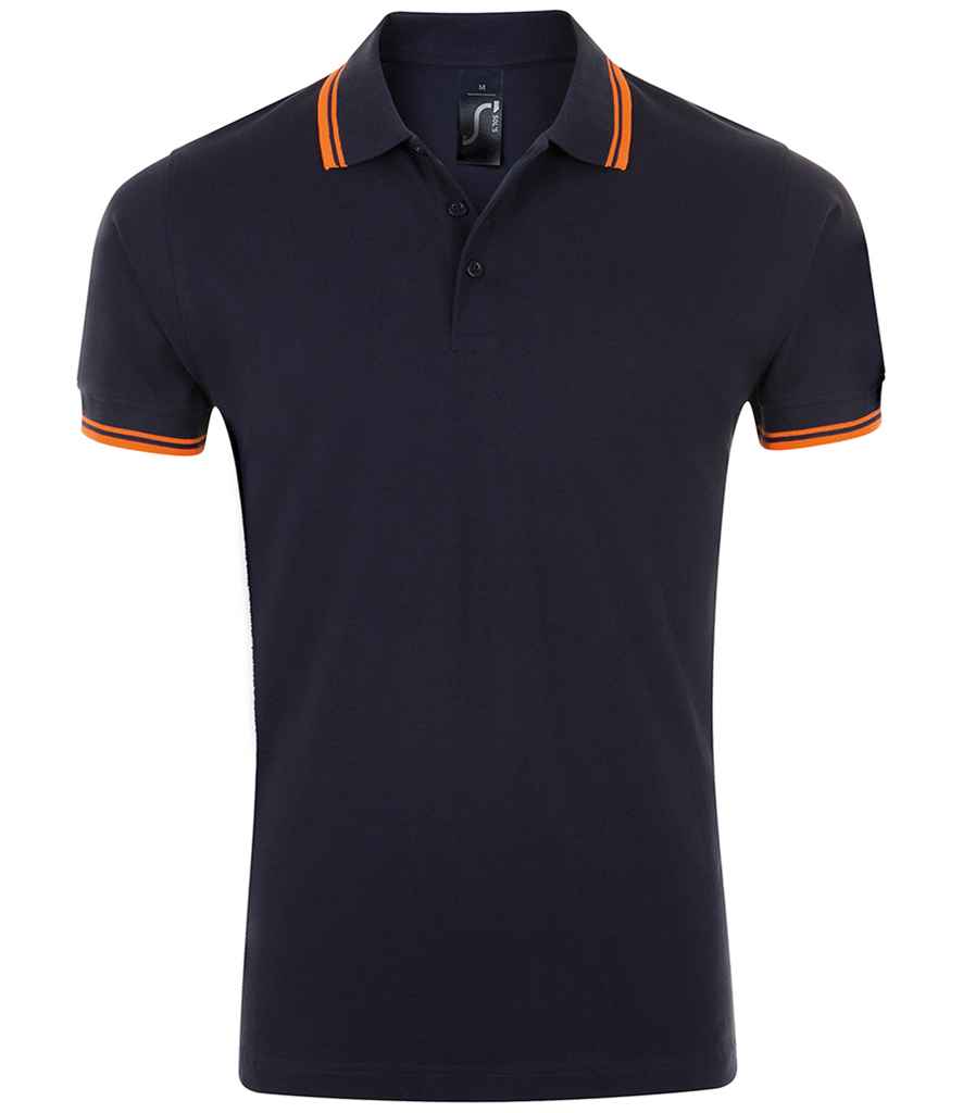 SOL'S Pasadena Tipped Cotton Piqué Polo Shirt | French Navy/Neon Orange