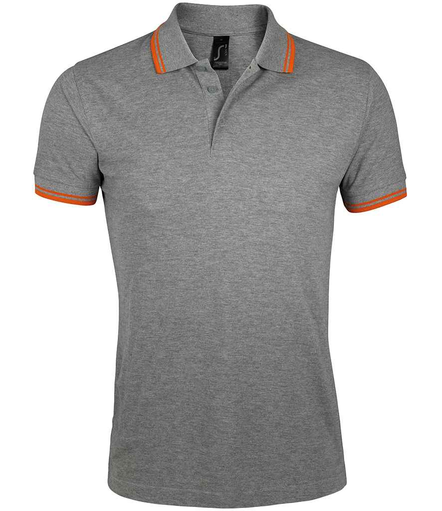 SOL'S Pasadena Tipped Cotton Piqué Polo Shirt | Grey Marl/Orange