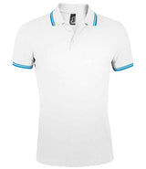 SOL'S Pasadena Tipped Cotton Piqué Polo Shirt | White/Aqua thumbnail 1