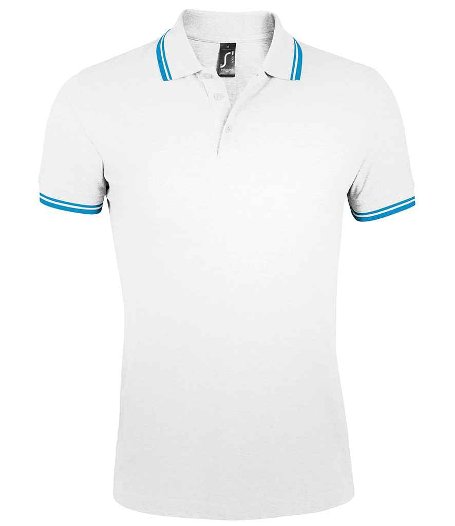 SOL'S Pasadena Tipped Cotton Piqué Polo Shirt | White/Aqua