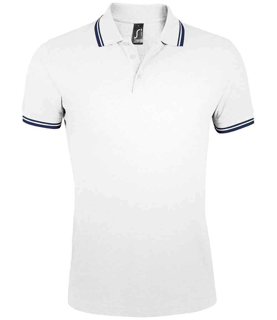 SOL'S Pasadena Tipped Cotton Piqué Polo Shirt | White/Navy
